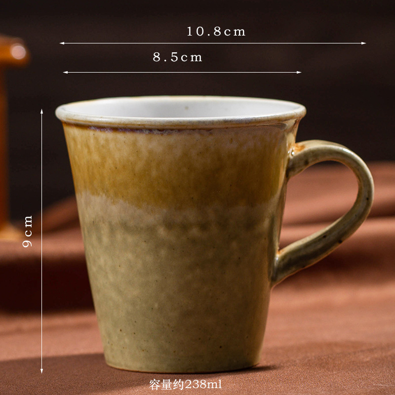 レトロな陶磁器のコーヒーカップの創意的な窯は耳のマグカップのシンプルな家庭用カップの事務カップの粗い陶器の濃縮のコップがあります。|undefined
