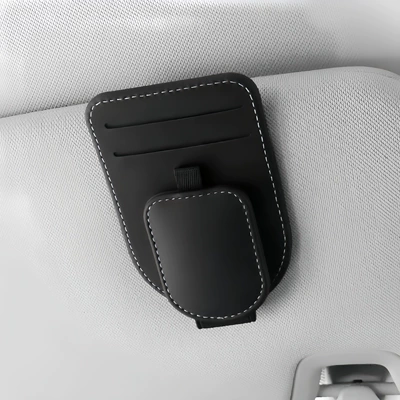 Factory Direct Sale Car-Mounted Pu Card Holder Glasses Clip Sun Visor Sunglasses Multifunctional Ticket Storage Bag Accessories (Car Glasses Clip/Bill Clip) - black