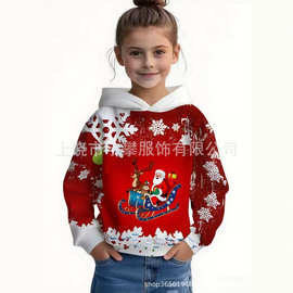 儿童圣诞连帽卫衣3D印花雪人圣诞老人图案秋冬款童装外套
