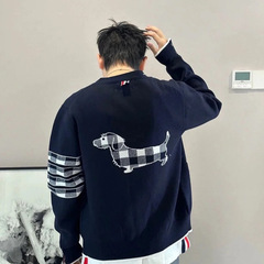 正确版 TB动物系列马赛克小狗提花四条杠针织开衫ins英伦学院外套