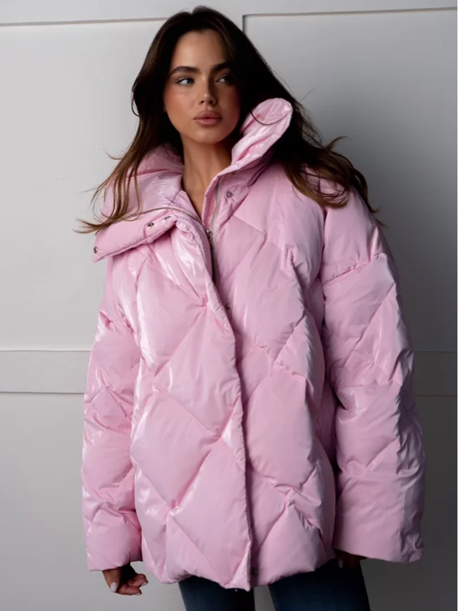 Chaqueta de algodón rombo transfronteriza Europa y América 2025 otoño e invierno nuevo estilo chaqueta suelta chaqueta de algodón de solapa brillante mate chaqueta casual