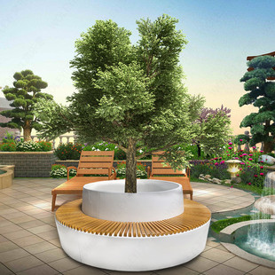 Fiberglass Antiseptic Wood Backrest Tree Pool Stool Round Outdoor Park Leisure Chair Garden Forest Flower Bed Seat Customization