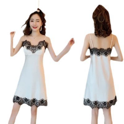 Silk summer top with cups, cute pijama, lace slip dress, Korean style