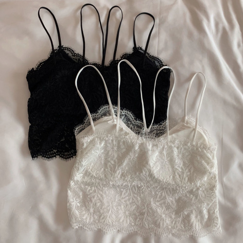 Lace suspender button-wrapped breast women's summer thin model for inner wear and outer wear French black tube top underwear Internet celebrity live broadcast delivery