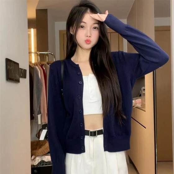 Soft Waxy Knitted Cardigan Sweater Coat Women's Spring and Autumn 2024 New American Retro Small Top