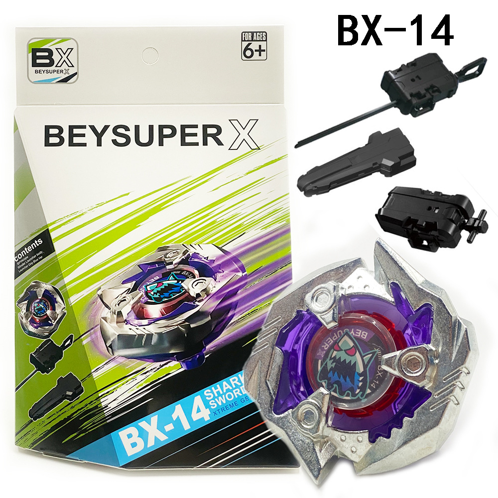 新品跨境爆裂金属陀螺玩具X系列BX-14鲛鲨神刺战斗陀螺发射器套装