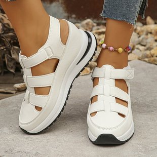 Summer new wedge sandals covered head hollow breathable women's foreign trade plus size sponge thick-soled velcro women's shoes size 43
