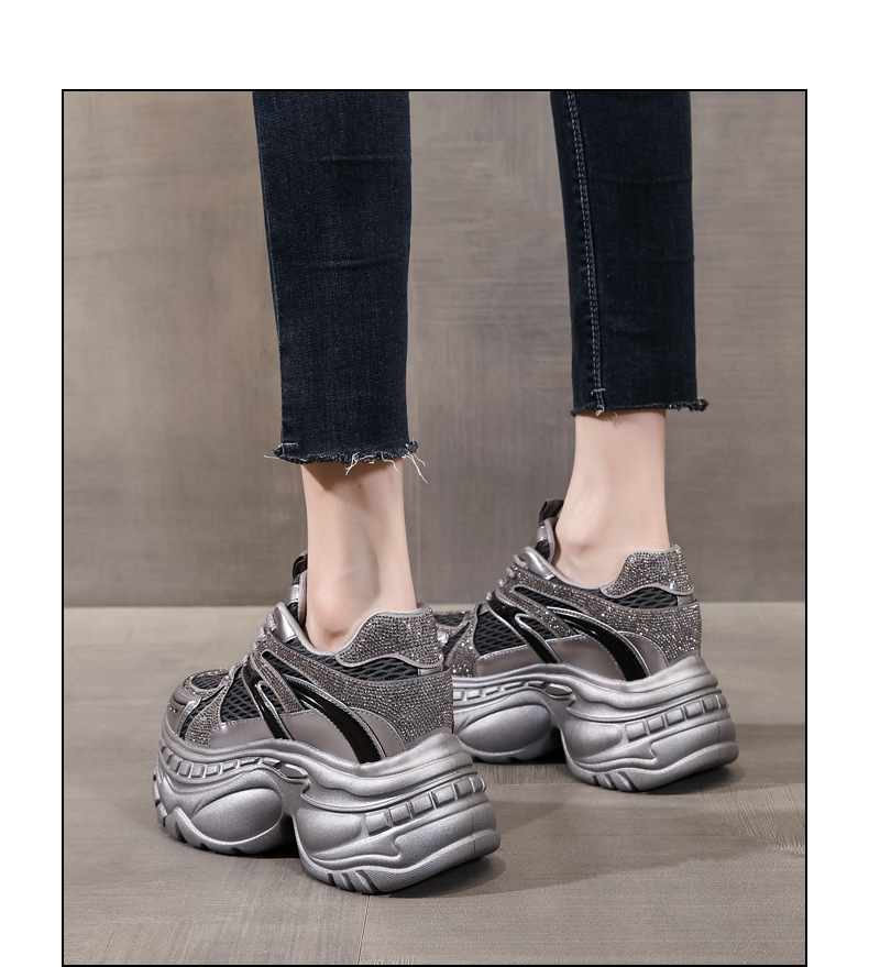 Giày sneaker nữ đế dày tăng chiều cao lưới thoáng khí — màu be chi tiết 13