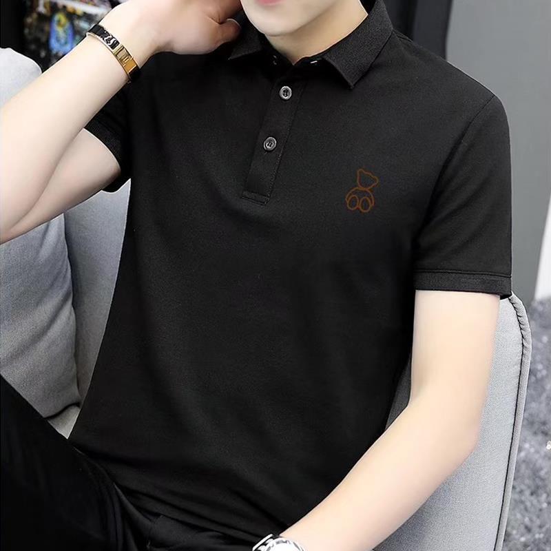 Collared T-Shirt Men's Short-Sleeved 2025 New Trendyy Slim Korean Style Ice Silk Handsome Trendy Brand Collared Half-Sleeved Polo Shirt