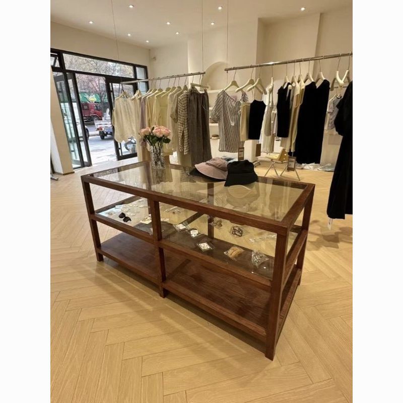 服装店实木中岛柜流水台女装店陈列桌摆台饰品展示架鞋包店中岛台