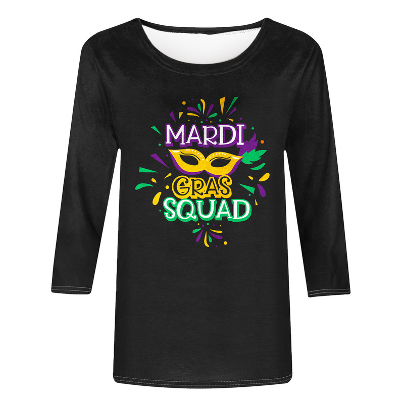 Christmas Print Three-Quarter Sleeve T-Shirt for Women, Autumn Round Neck Striped Color-Block Casual Holiday Top, Plus Size Christmas Print Three-Quarter Sleeve T-Shirt for Women, Autumn Round Neck Striped Color-Block Casual Holiday Top, Plus Size