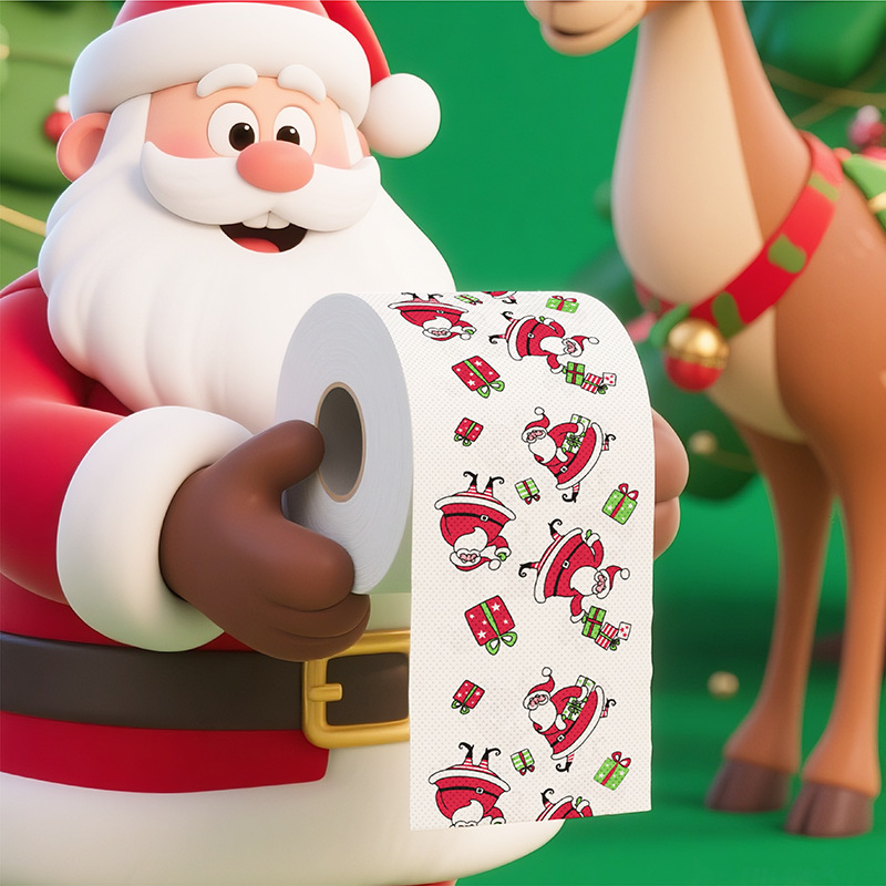 Creative Christmas Tissue Paper Printed Toilet Roll Made from Wood Pulp for Household Use, 2-Ply Toilet Paper, European and American Style Toilet Paper Manufacturer Supply