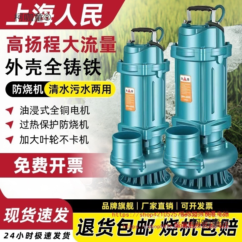 上海人民铁壳潜水泵3寸4寸清水泵220V农用灌溉高扬程排污泵麦太保