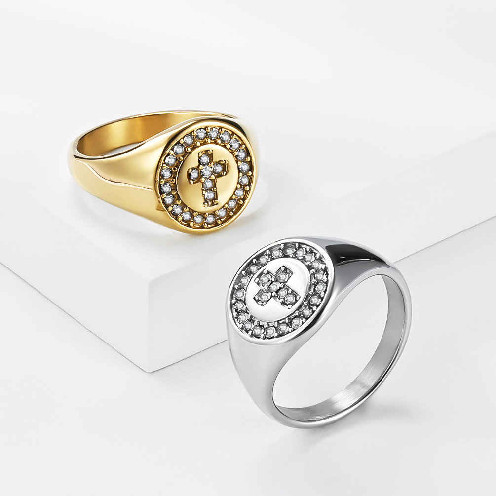 Unisex Titanium Steel Diamond Cross Ring Full Set Trendy Jewelry High-End Understated Luxury For Index Finger_voghion.com