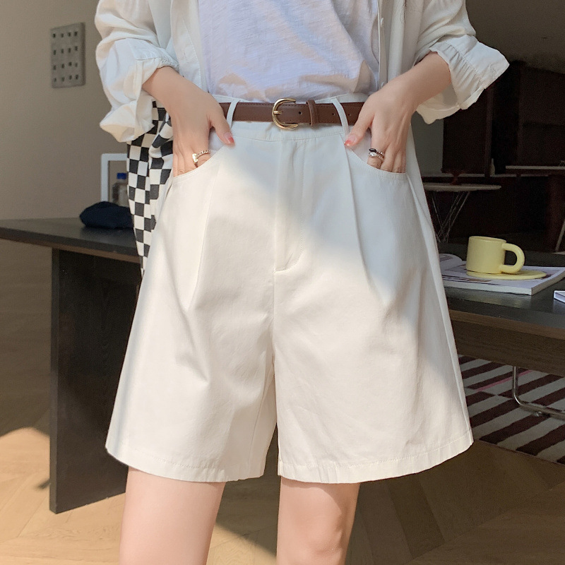 La Chapelle White Cotton-Linen Work Shorts for Women, Summer 2026 New High-Waisted A-Line Wide-Leg Mid-Length Pants