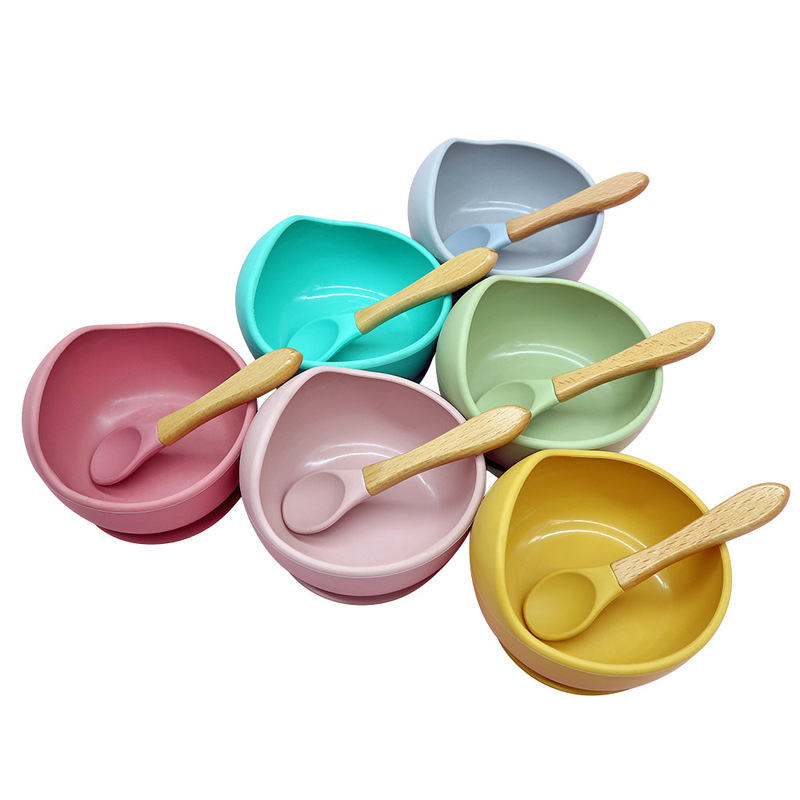 Factory in stock cross-border Amazon baby food supplement tableware shrimp AliExpress children silicone bowl spoon anti-drop fragile