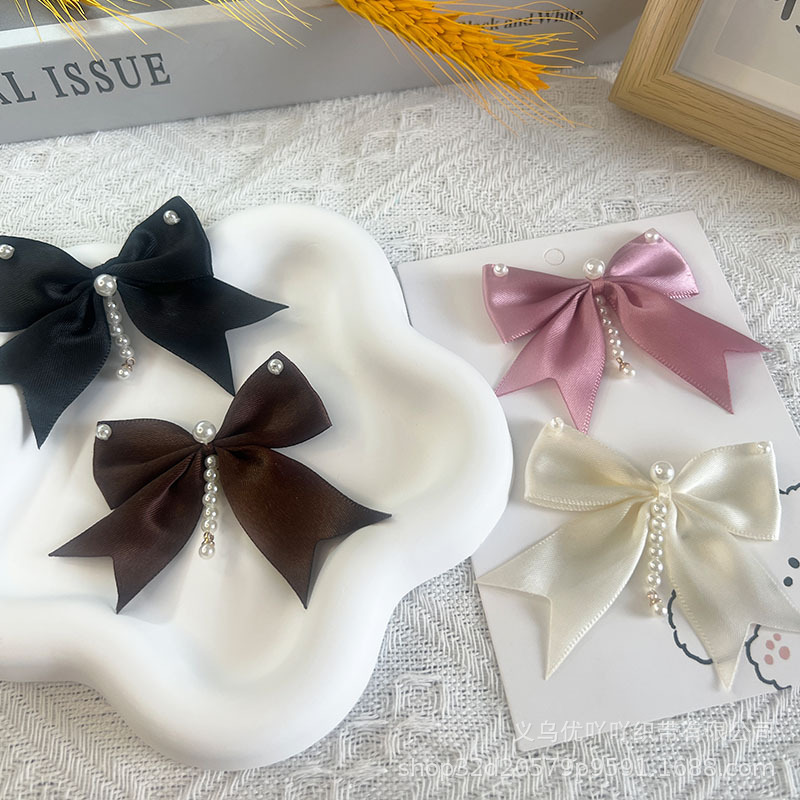 缎面百搭手工珍珠蝴蝶结首饰配件diy服装裤子配饰发夹发圈饰品|undefined