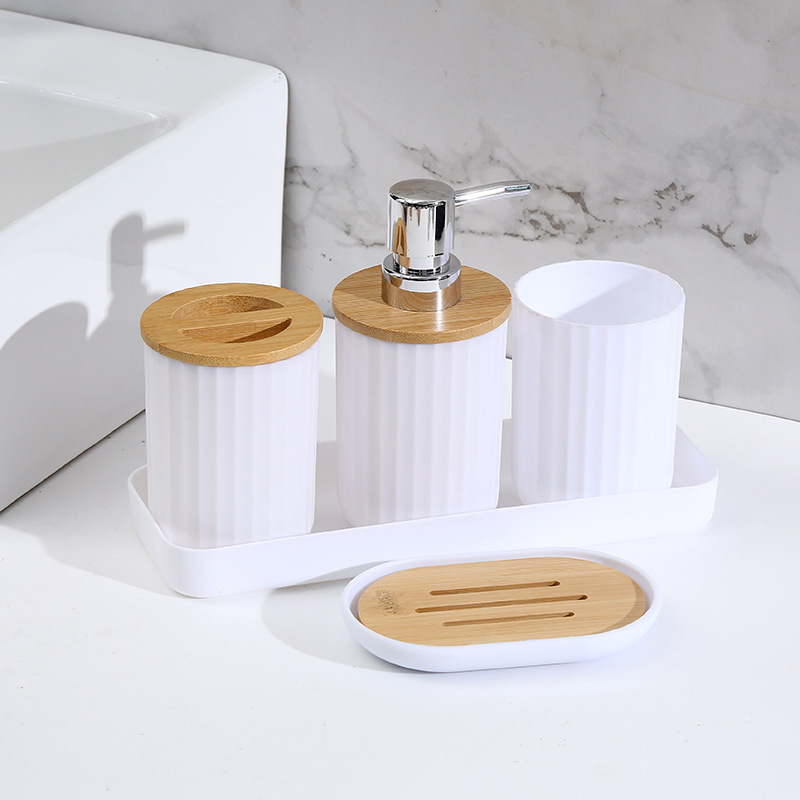 Juego de Accesorios de Baño de 7 Piezas de Plástico con Bambú para Baño image 15