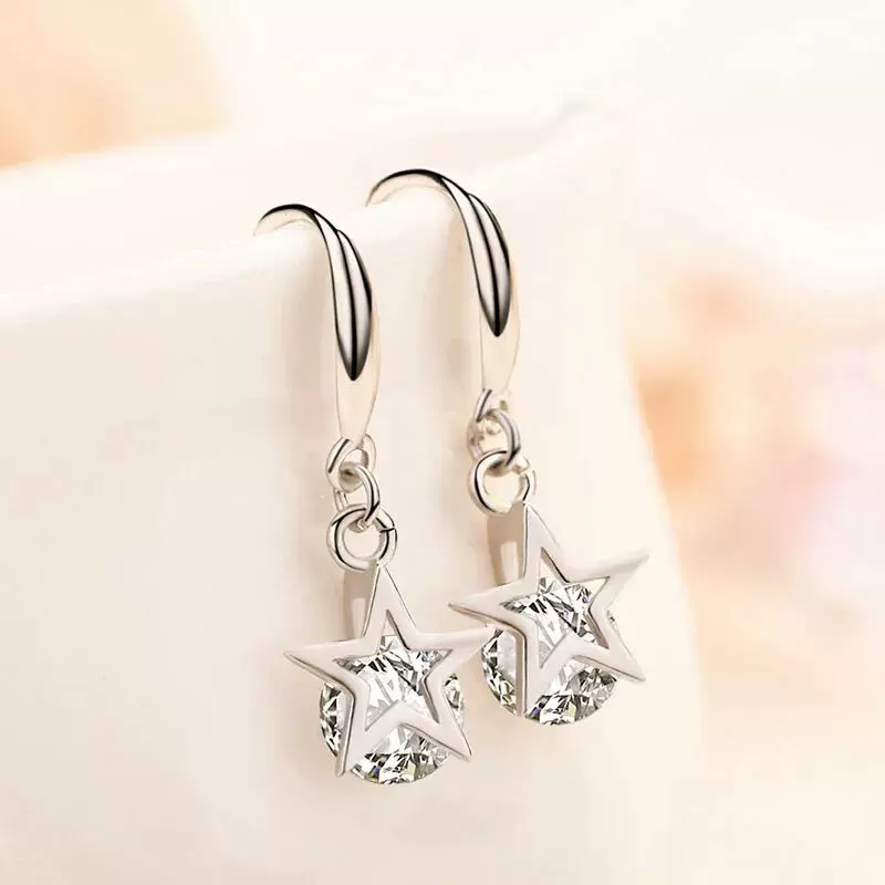 日韩版新款五角星耳环女时尚长款超闪星芒大钻耳钉星星流苏耳坠