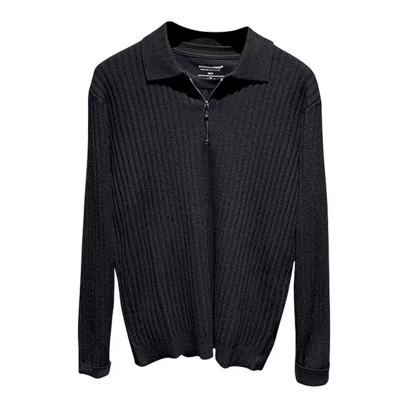 Demi-season keep warm knitted polo with zipper, men's colored base sweater, slim fit, with a zipper