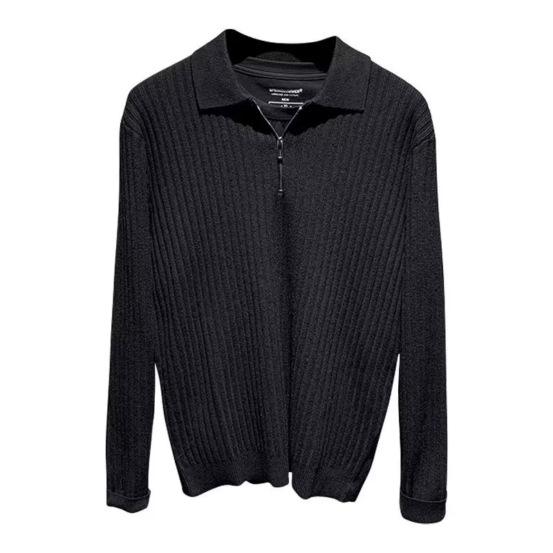 Demi-season keep warm knitted polo with zipper, men's colored base sweater, slim fit, with a zipper