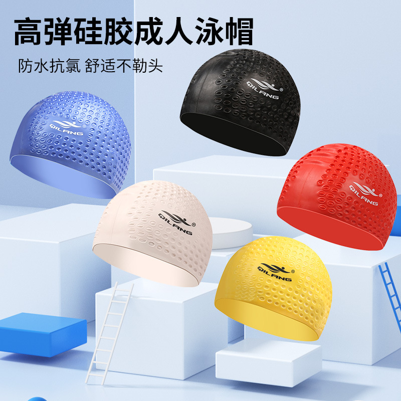 Gorro de natación de silicona bolsa grande para adultos cuidado del cabello del oído gorra de natación impermeable impresión Logo unisex ventas directas de la fábrica