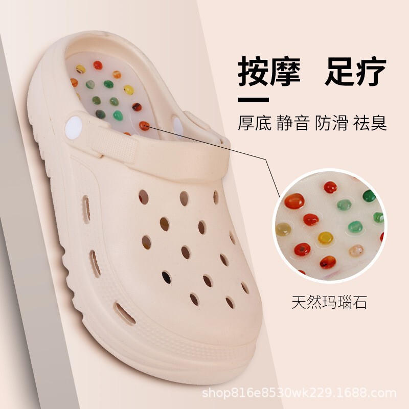 Natural Agate Stone Foot Hole Massage Slippers Summer 2025 New Outer Wear Non-Slip Beach Toe Sandals