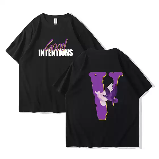 Factory Wholesale VLONE Men's Big V Pigeon Print T-Shirt Streetwear Hip Hop Couple Short Sleeve Tee