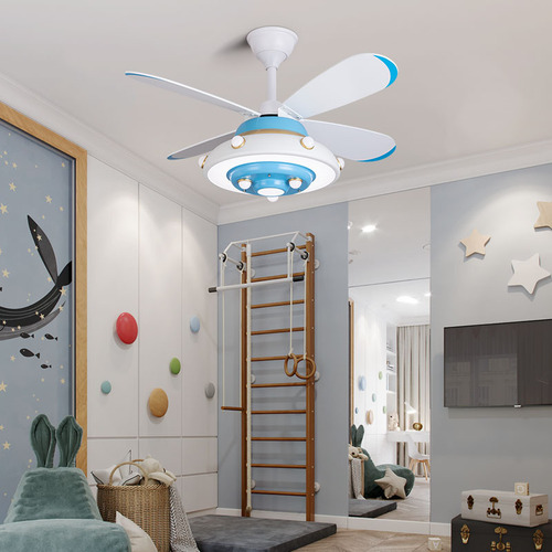 Modern simple children's wooden leaf fan lamp creative boy and girl bedroom room ceiling fan lamp restaurant home fan