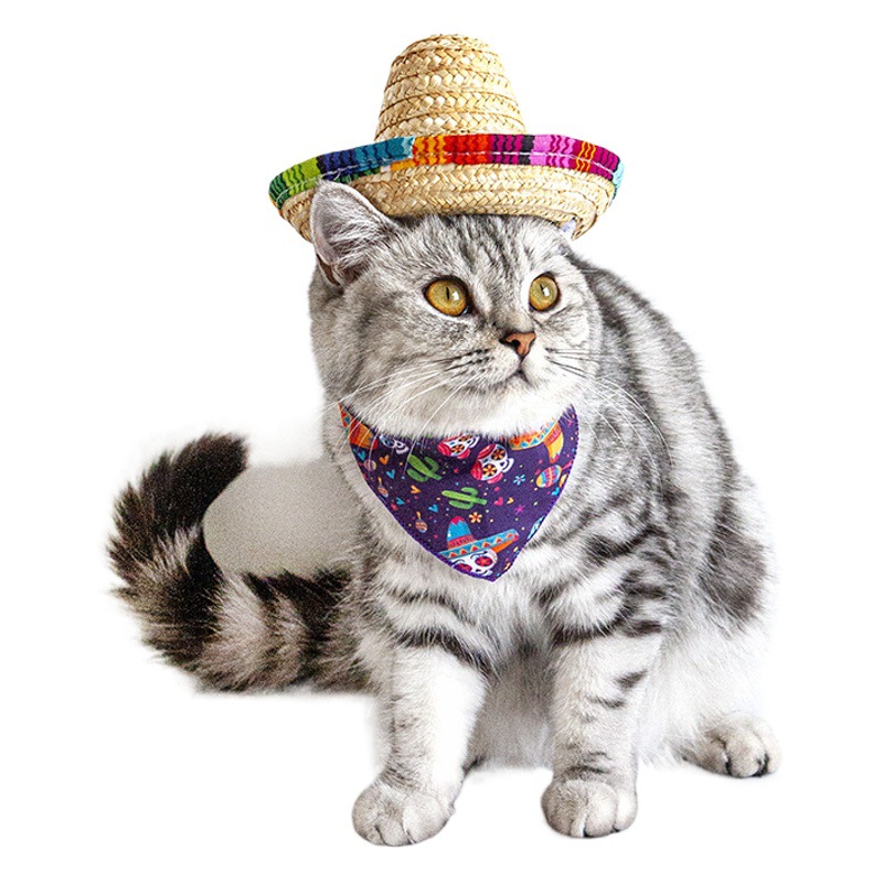 Suministros para mascotas popular paja mini perro mascota sombrero de paja mascota sombrero mexicano mascota gato sombrero para el sol