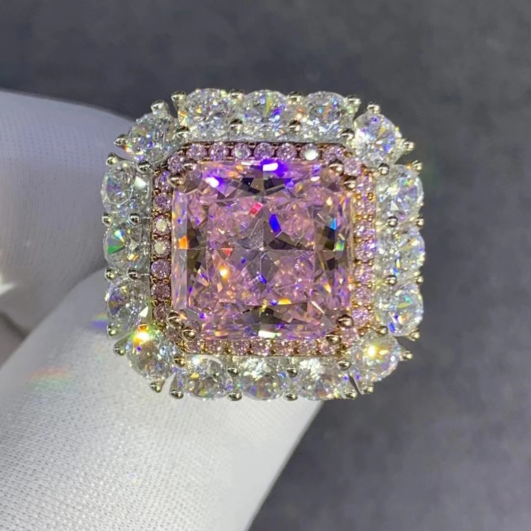 Princesa diamante corte Rosa alto carbono diamante anillo 8 quilates piedra principal con incrustaciones importado alto carbono diamante VVS nivel