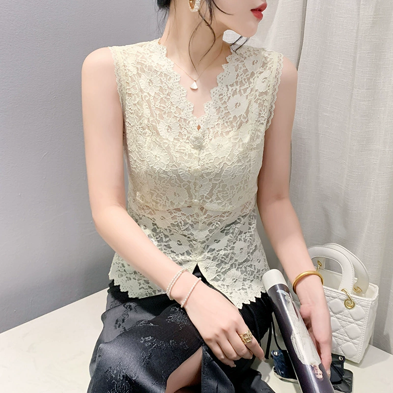 Прямые продажи с фабрики 24 новых китайских стиля модный кружевной жилет с V-образным вырезом Тонкий похудение Универсальный Темперамент без рукавов Топ