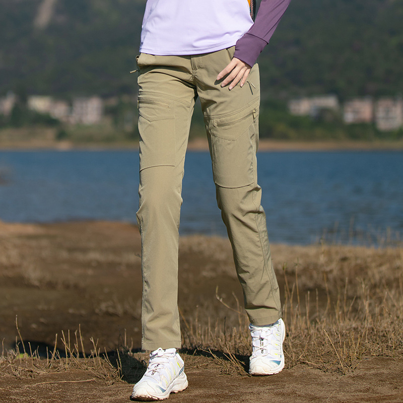 Outdoor Climbing Quick-drying Pants Women's Tooling Pants Elastic Thin Spring and Autumn Slim Sweat-absorbent Breathable Hiking Multi-bag Pants