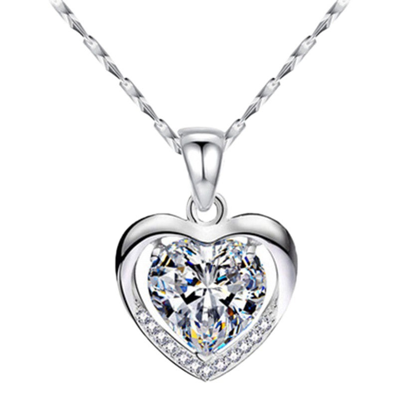 Sea Blue Heart Necklace Female Korean Style Light Luxury Niche Heart Pendant Simple Elegant Collarbone Chain Factory Wholesale