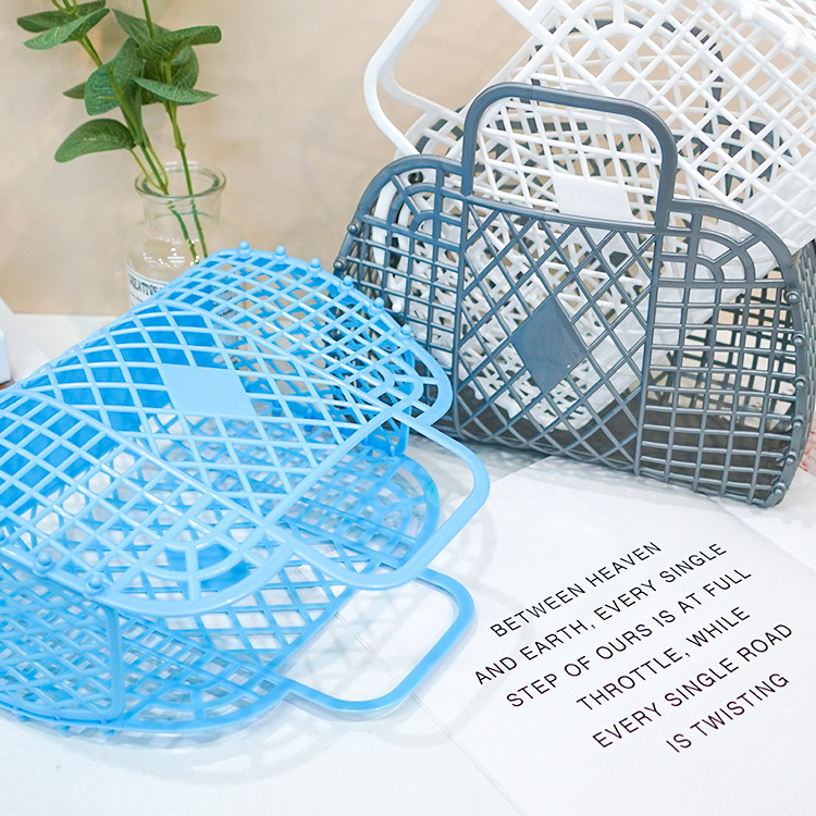 小号2011塑料镂空手提购物收纳篮菜篮子洗衣篮床头挂篮便携可折叠