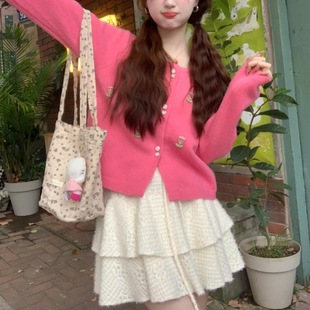 Korean Style Autumn and Winter New Sweet Gentle Style Elegant Three-dimensional Tulip Knitted Cardigan Jacket Soft Waxy All-match Sweater