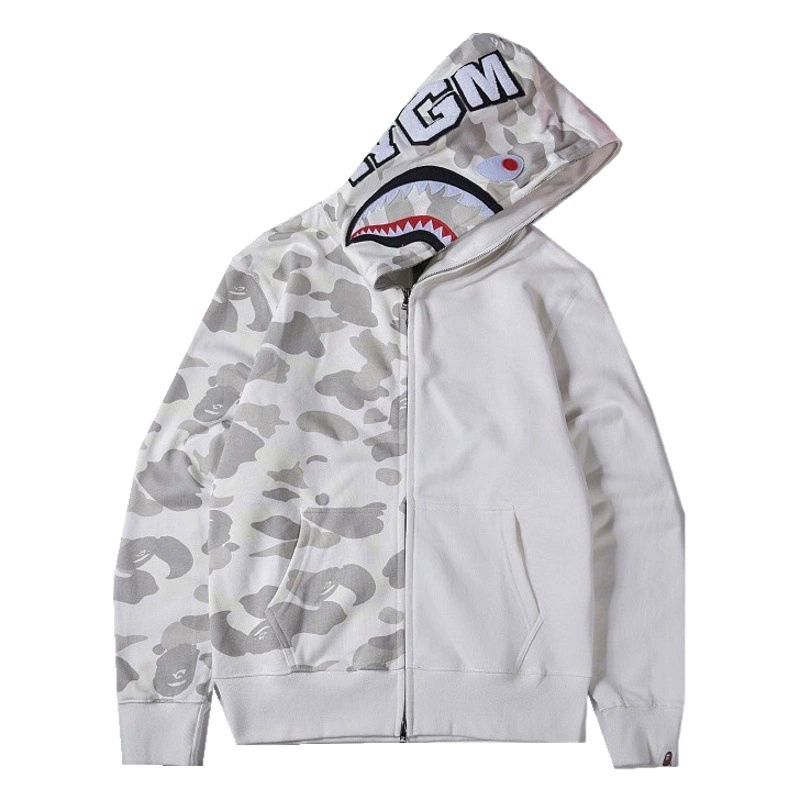 Европейская и американская трансграничная одежда Камуфляжный модный бренд голова акулы с 3D-принтом модный свитер с капюшоном на молнии с капюшоном Хэллоуин