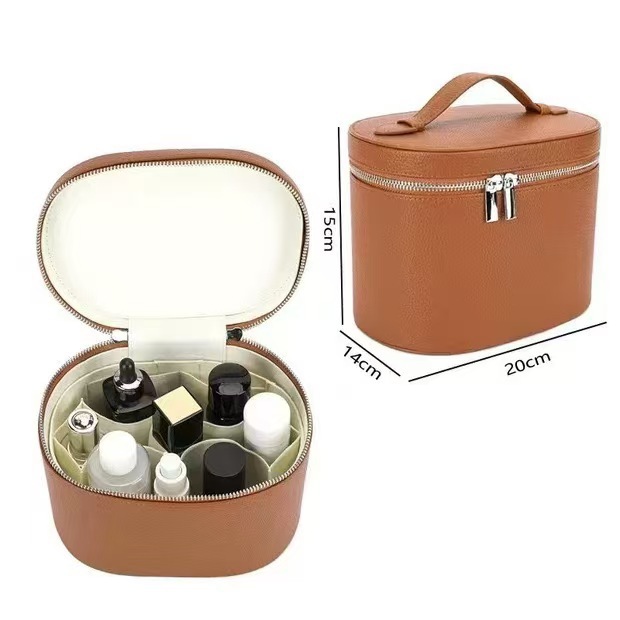 New PU Bucket Makeup Bag, Light Luxury Women's Handbag, Large Capacity Portable Skincare Storage Box for Travel