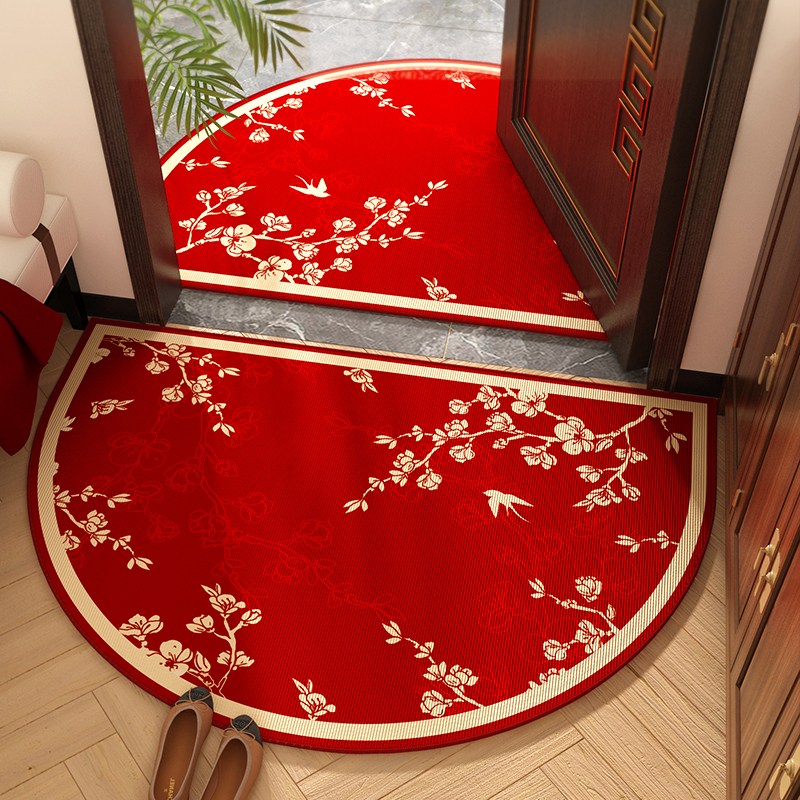 New Chinese-style Advanced Floor Mat Home Door Mat Housewarming Wedding New Year Anti-rub Wear-resistant Anti-skid Dust Removal Semi-circular Red Carpet