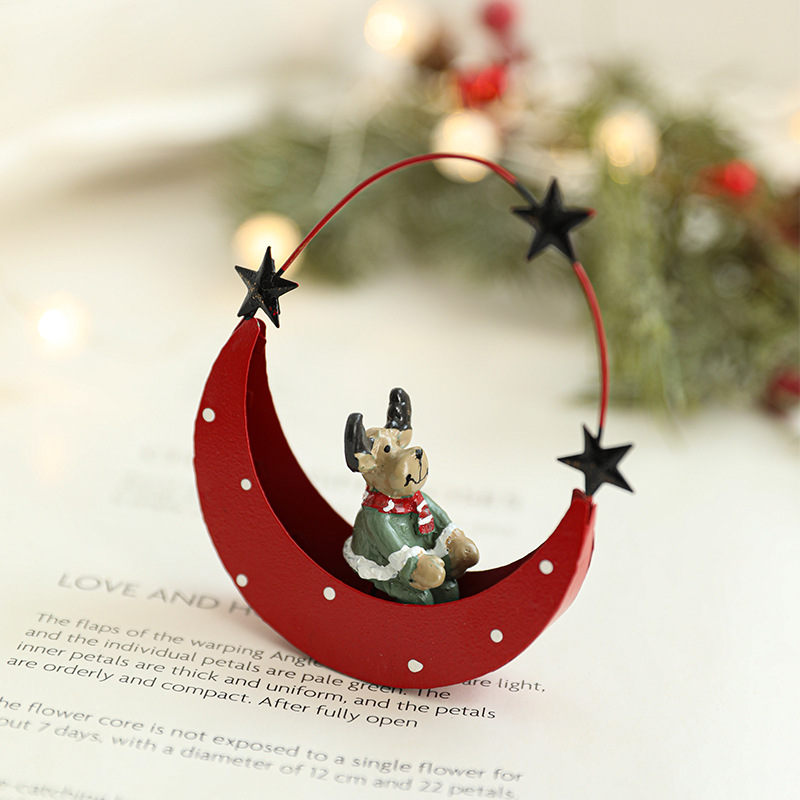Navidad colgante de hierro forjado forma alienígena nave luna muñeco de nieve alce Santa colgante árbol de Navidad colgante decoración de mesa