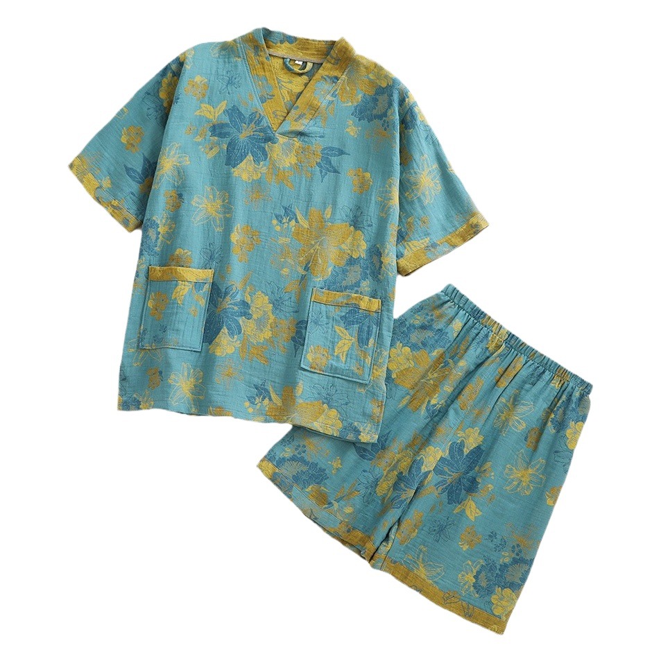 Cross-border cotton double-layer yarn jacquard sweat sauna massage clothes couple bath clothes hotel bathrobe physiotherapy clothes wholesale