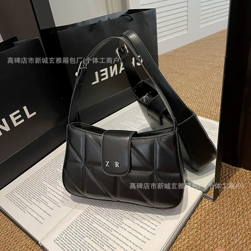 简约小众菱格单肩手提包高级感百搭腋下女包2025欧美潮流斜挎包包