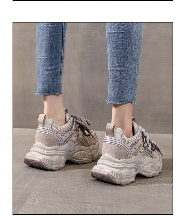 Giày sneaker nữ đế dày tăng chiều cao 9,5 cm lưới thoáng khí phong cách daddy — màu tím chi tiết 13