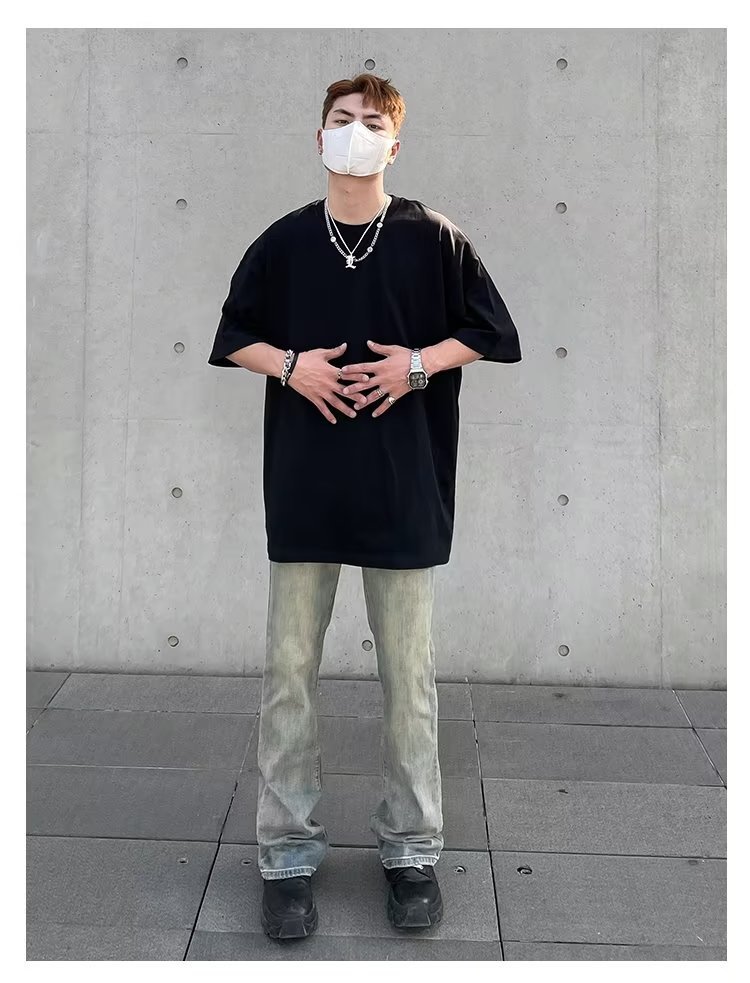 Spring And Autumn Washed Old Jeans Men's Straight High Street Guochao High Street Pants Trendy Brand American Retro Micro-pull Pants_viptrois.com