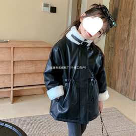 女童加绒皮衣2025新款儿童秋季洋气兔毛上衣宝宝加棉冬装棉衣外套