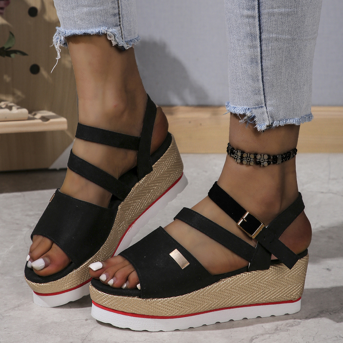 Women's Casual Vacation Solid Color Open Toe Wedge Sandals display picture 5