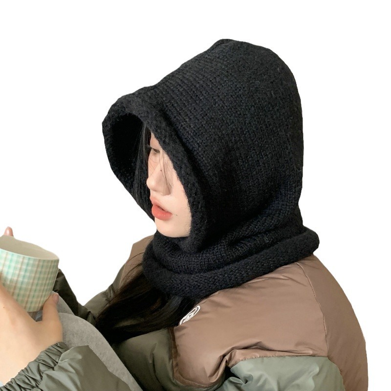 Koreanischer Wollpullover für Kinder im Winter, einteilig, rot, ein Pullover im westlichen Stil, Strickmütze, Nackenschutz, Ohrenschutz_voghion.com