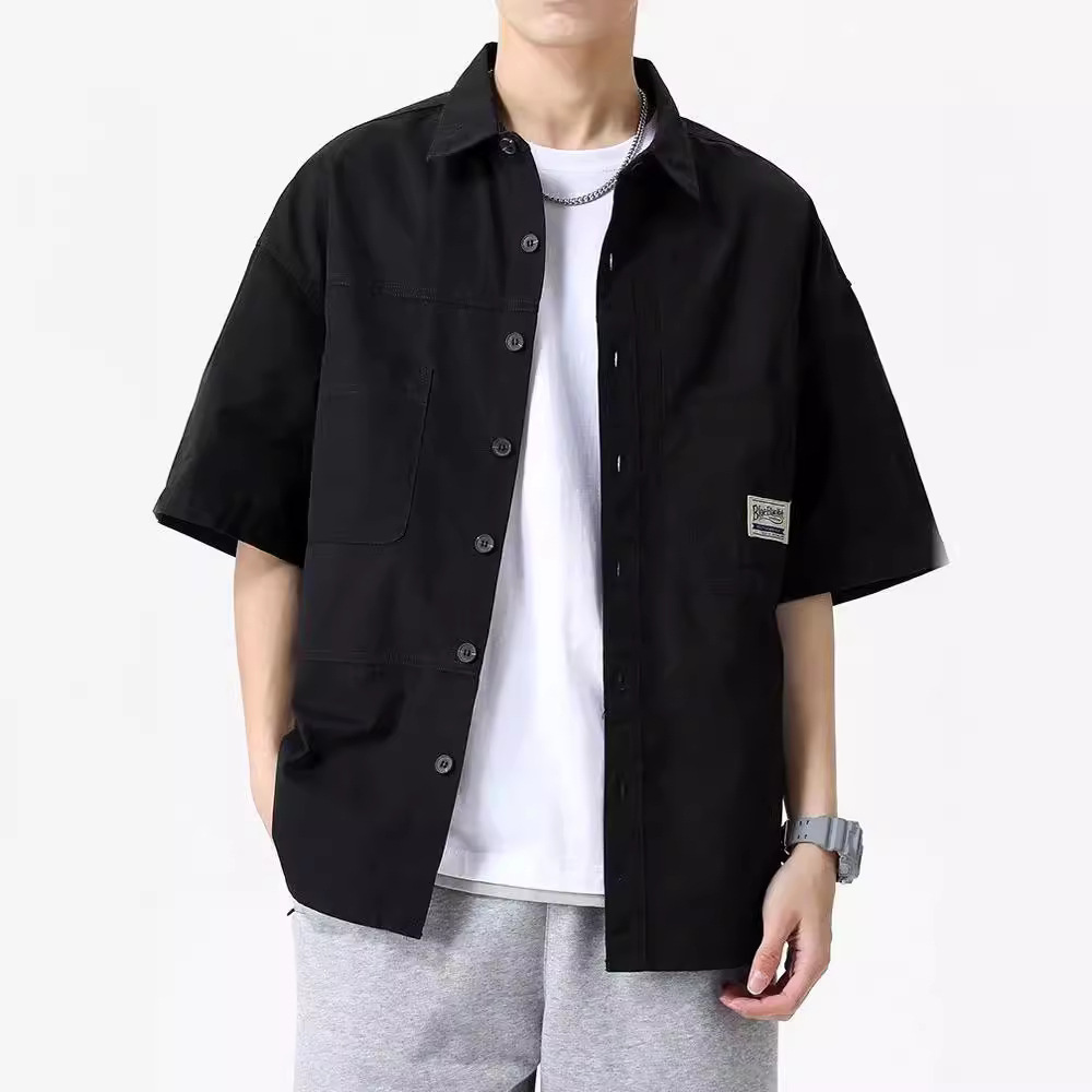 Ropa de trabajo casual Camisa de manga corta de los hombres de verano japonés superior Capa delgada camisa de la marca de moda de una sola pieza de entrega