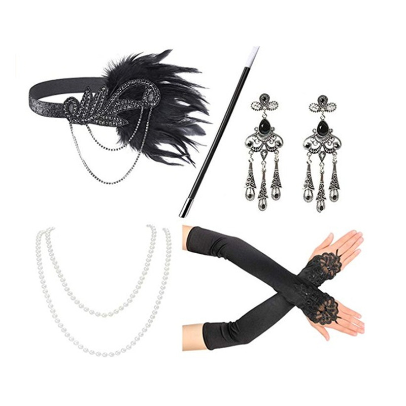 1920sフラッパーガールドレスハロウィーン衣装手袋シガレットネックレスヘッドバンドファー5点セット|undefined