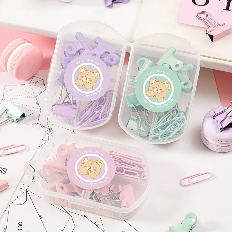 Lidemei Macaron милый набор канцелярии для студента с зажимом в форме задней части и складной коробкой – лавандовый, мятный, вишневый